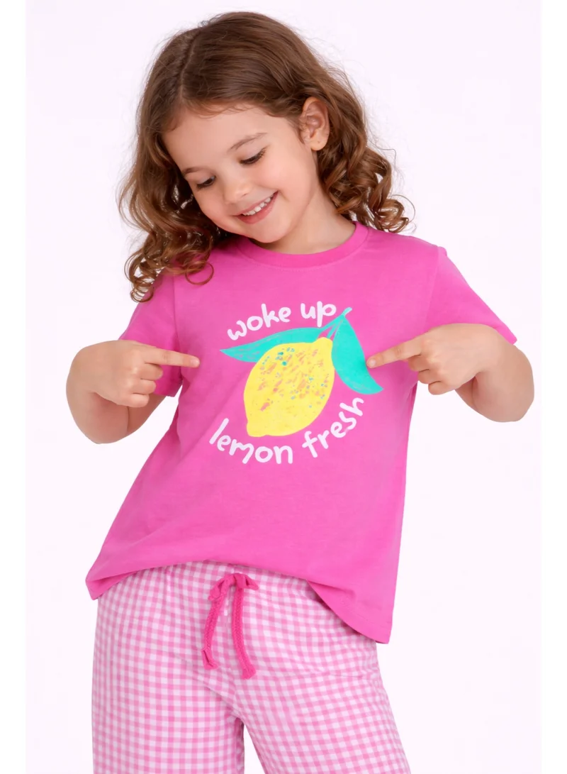 victor and jane Girls Wake Up Lemon Tee & Pink Gingham Pants Set